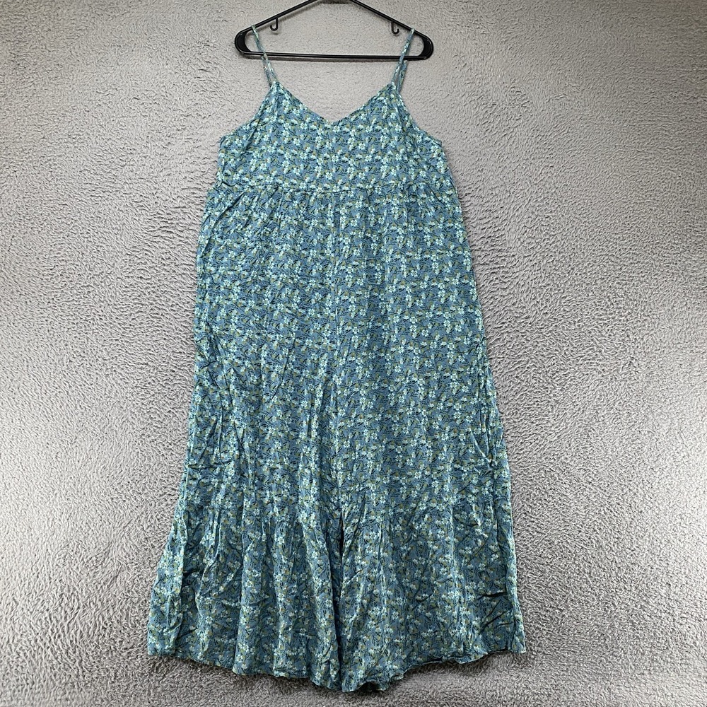 Natural Life Jumpsuit Womens XL Blue Floral Boho Pockets Ruffle Wide Leg Beachy
